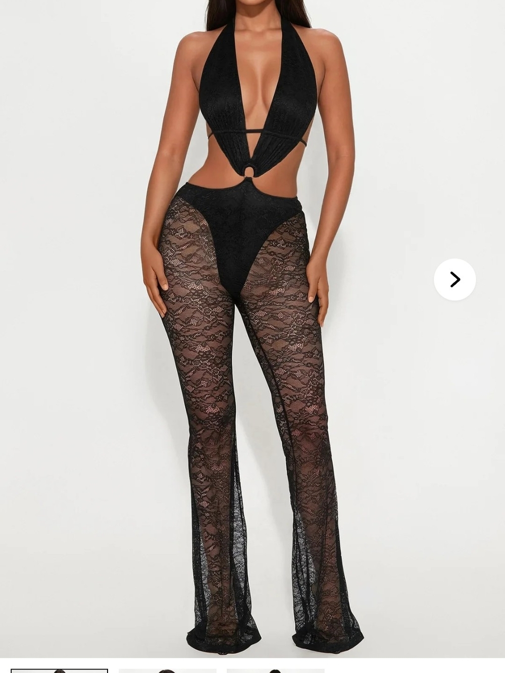 Fashion Nova Black Lace Halter Cutout Jumpsuit